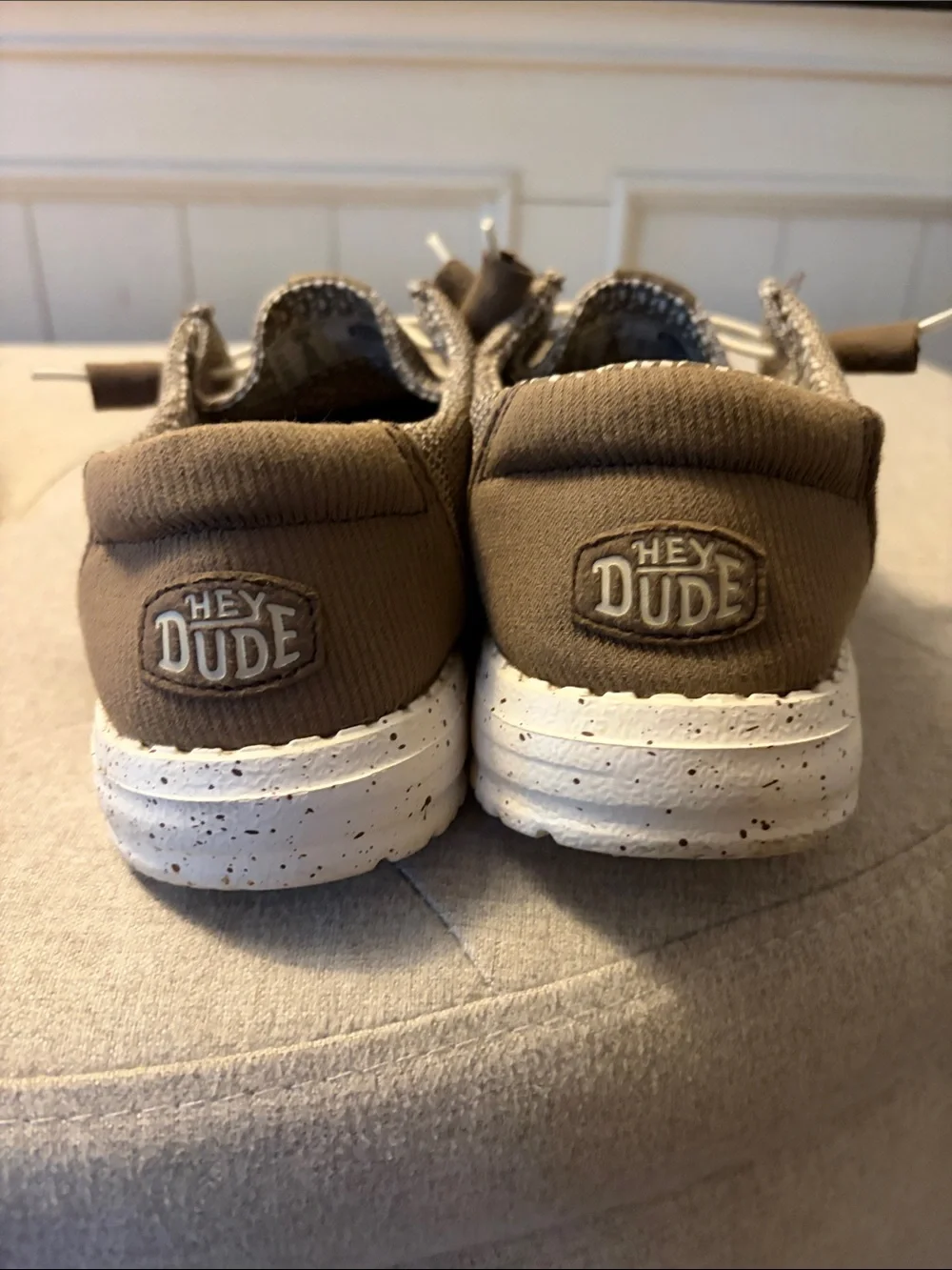 Hey Dude Women’s Slip-On Sneakers in Beige and White